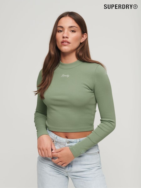 Svetlo zelena - Superdry Rib Long Sleeve Fitted Top (326785) | € 25