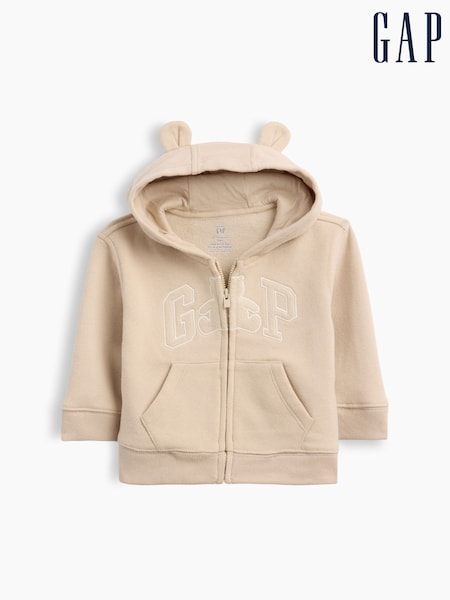 Beige - Gap Vinstagesoft Brannan Bear Logo Zip-up Hoodie (0-24mths)