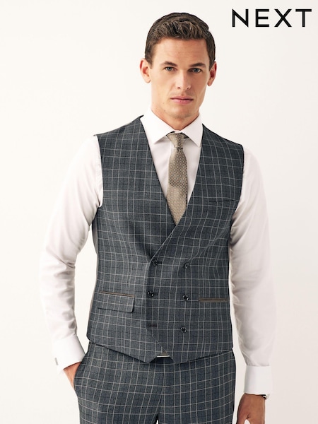 رمادي رمادي داكن - Regular Fit Trimmed Check Suit Waistcoat (326895) | ‏232 ر.س.‏