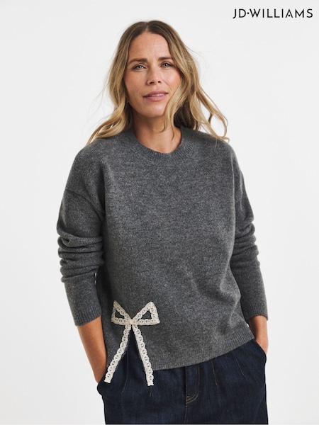 Gris - Jd Williams Side Split Bow Jumper
