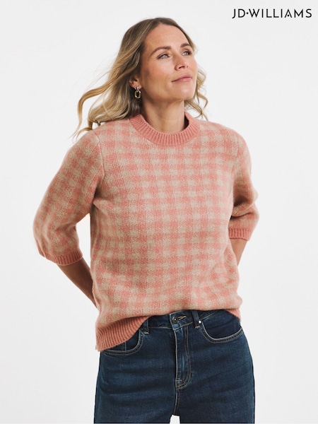 Pink - Jd Williams Sponge Check Short Sleeve Knitted T-shirt