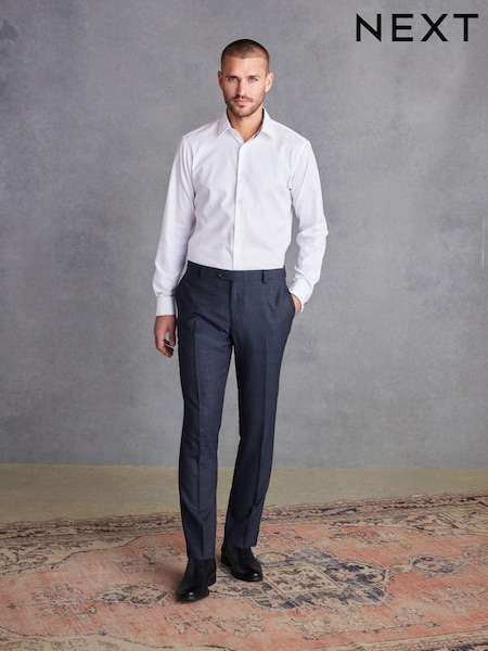 White Slim Fit Slim Fit Signature Trimmed 100% Cotton Double Cuff Shirt And Cufflinks (327526) | 109 QAR