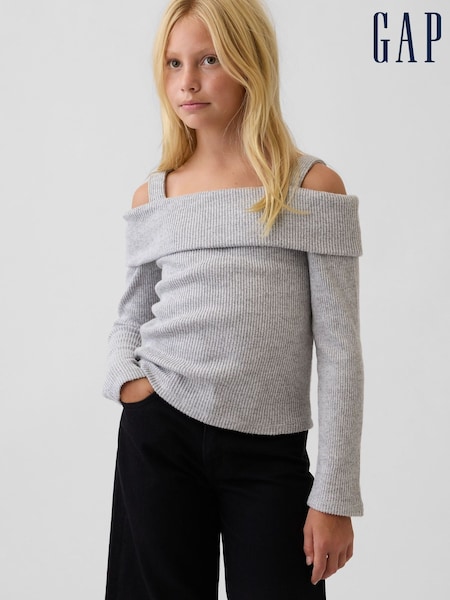 Grey - Gap Off-shoulder Rib Top (4-13yrs)