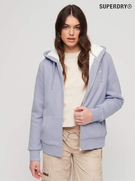 Albastru - Superdry Esențiale Borg Lined Zip 100% Cotton Hanorac cu glugă (328038) | 303 LEI