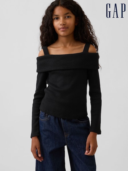 Svart - Gap Off-shoulder Rib Top (4-13yrs)