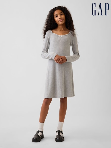 Grey - Gap Pointelle Rib Long Sleeve Dress (4-13yrs)