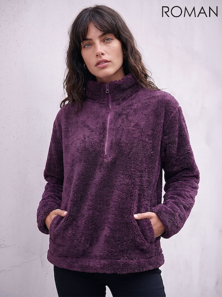 Purple - Roman Sherpa Zip Neck Fleece