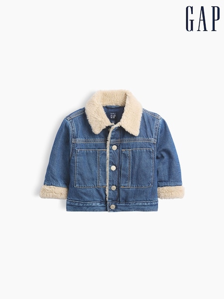 Mid Wash - Gap Sherpa Bear Icon Denim Jacket (3-24mths)