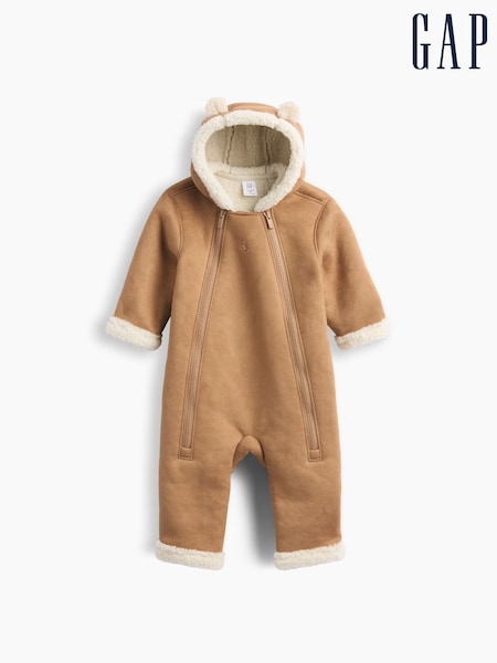 Brown Fauz Suede - Gap Sherpa-lined Hooded One-piece (3-24mths)
