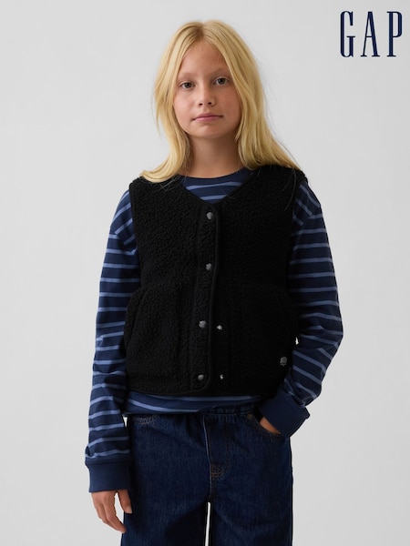 Svart - Gap Sherpa Gilet (4-13yrs)