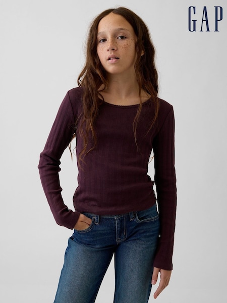 Burgundia - Gap Pointelle Long Sleeve T-shirt (4-13yrs)