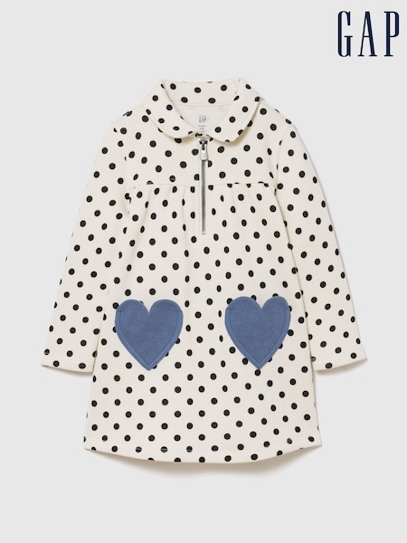 White Polka Dot - Gap Heart-pocket Sweatshirt Dress (6mths-5yrs)