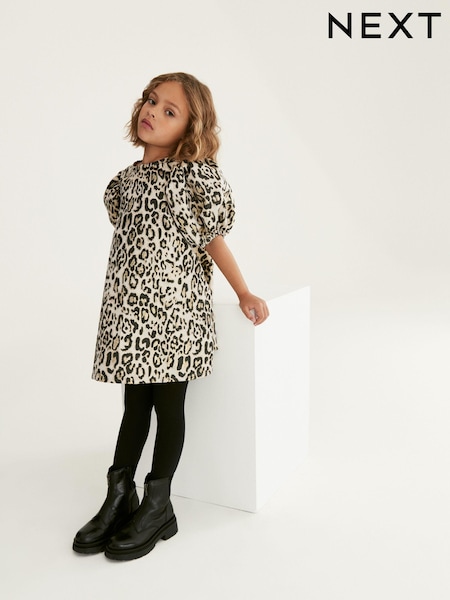 Animal Print Puff Sleeve Jacquard Dress (3-16yrs) (328959) | €23 - €28