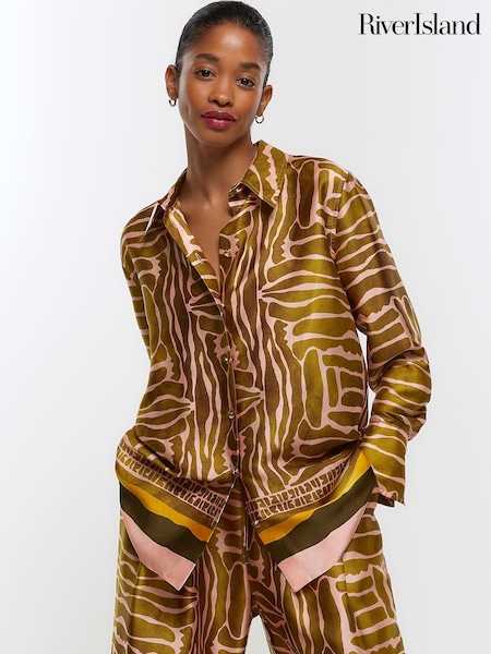 River Island Abstract Print Oversized Satin Shirt (329460) | € 25