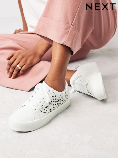 White Forever Comfort® Patent Butterfly Lace-Up Chunky Trainers (329537) | €23.50