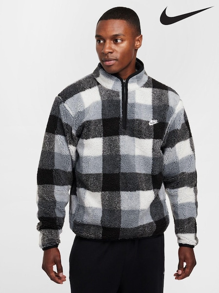 Negru/Alb - Top din fleece cu fermoar sferturi Nike Club Winterized Sherpa (329830) | 521 LEI