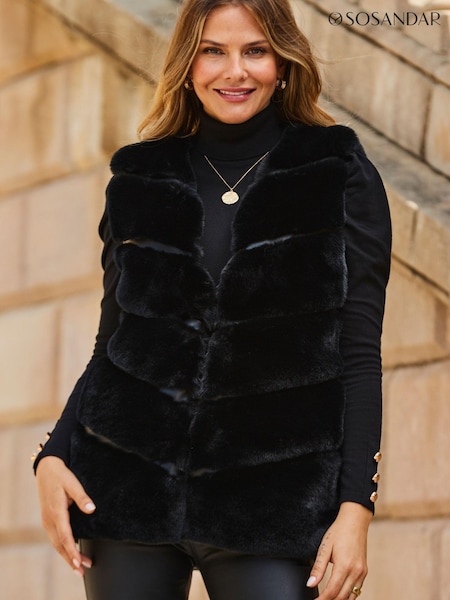 Sosandar Black Pelted Faux Fur Gilet (330048) | €56
