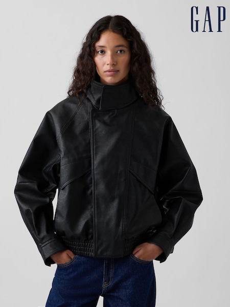Černý - Bunda bomber Gap z umělé kůže se stojatým límcem