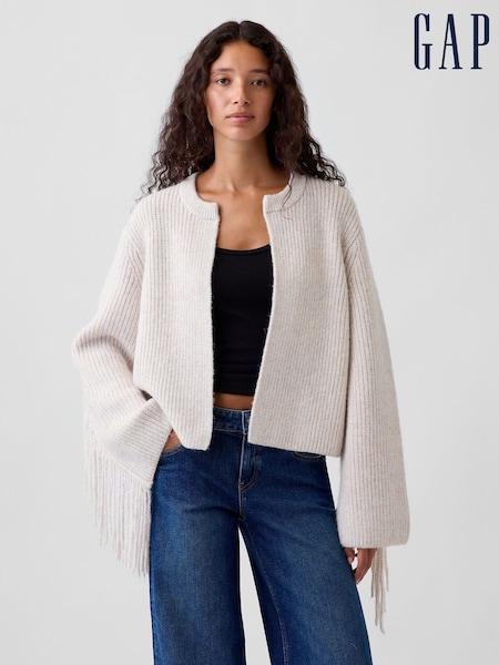 Beige - Gap Relaxed Fringe Cardigan