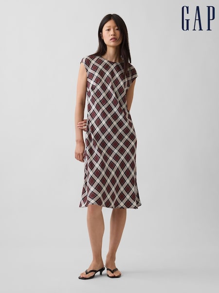 Burgundy Red Check - Gap Cap-sleeve Knee-length Dress