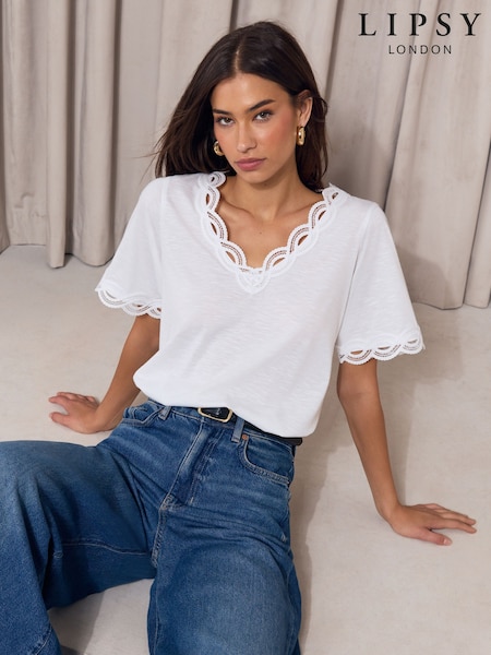 White - Lipsy V-neck Trim Detail T-shirt