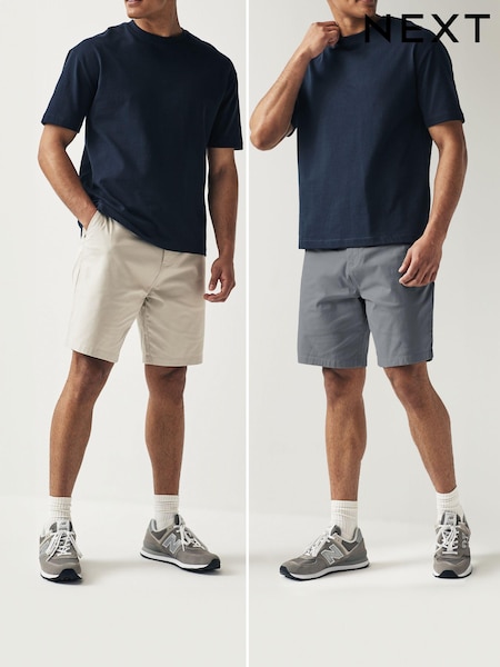 Blue/Ecru Straight Fit Stretch Chinos Shorts 2 Pack (330611) | 89 QAR