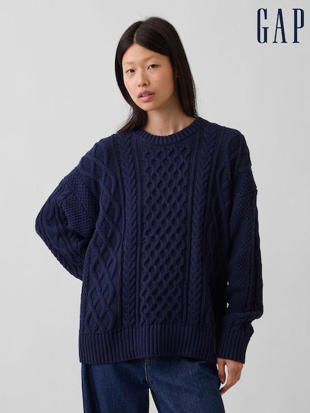 Navy - Gap Cable-knit Oversized Jumper