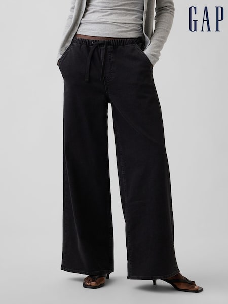 Black - Gap Mid Rise Knit Easy Baggy Jeans