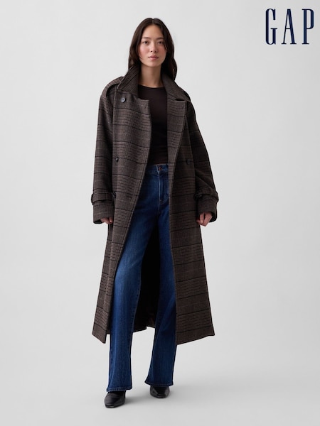 Brown Check - Gap Wool-blend Plaid Trench Coat