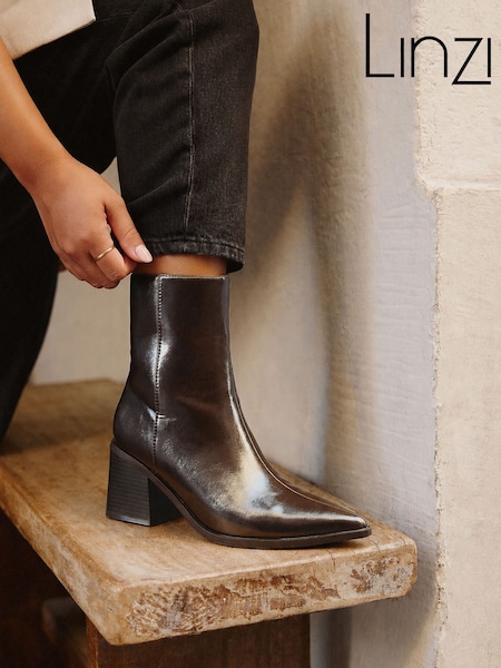 Brown - Linzi Signal Block Heel Ankle Boots