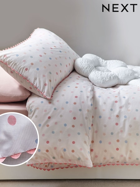 Pink/Cream Polka Dot Printed Polycotton Duvet Cover and Pillowcase Bedding Set (331086) | 122 SAR - 189 SAR