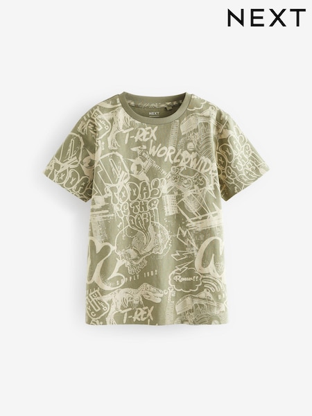Kaki zelena z grafiti - Regular Fit Short Sleeve All-Over Print T-Shirt (3-16yrs) (331368) | € 5 - € 9