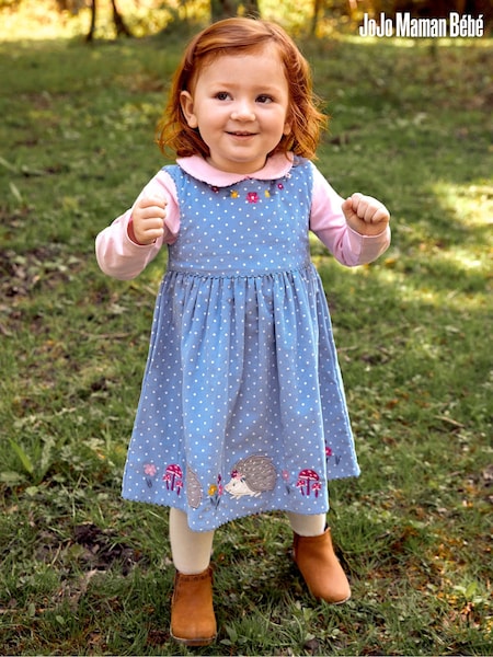 JoJo Maman Bébé Blue Hedgehog Girls' Appliqué Cord Dress (331382) | €42