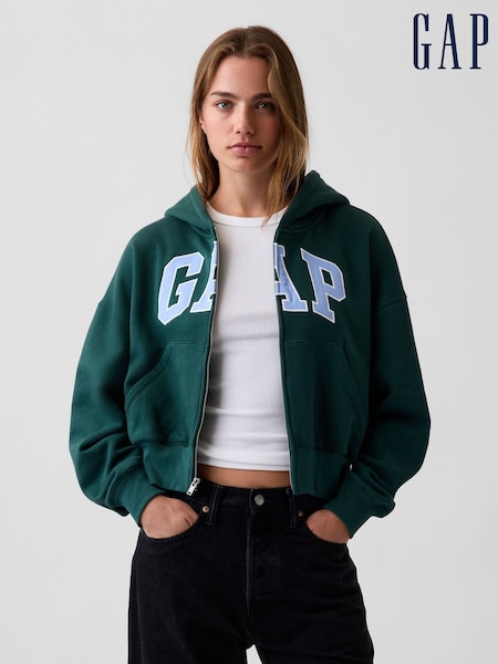 Green - Gap Vintage Soft Oversized Logo Zip-up Hoodie
