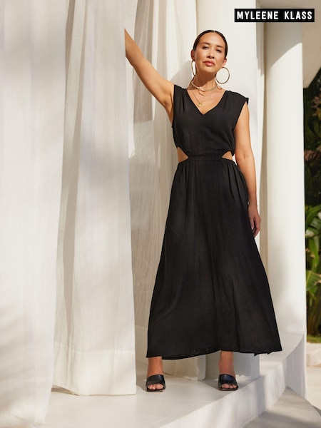 Myleene Klass Linen Cut Out Black Dress (331584) | 196 LEI