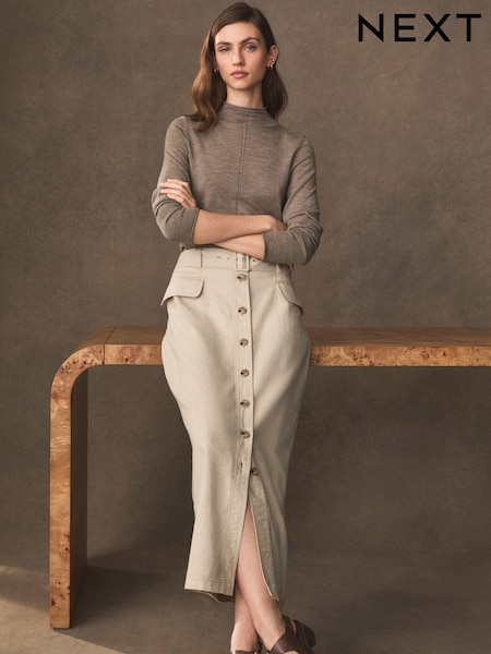 Beige Premium Belted Column Skirt (331668) | €38