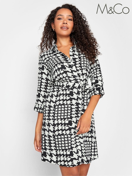 M&Co Black Dogtooth Check Tie Detail Tunic Shirt Dress (332017) | €35