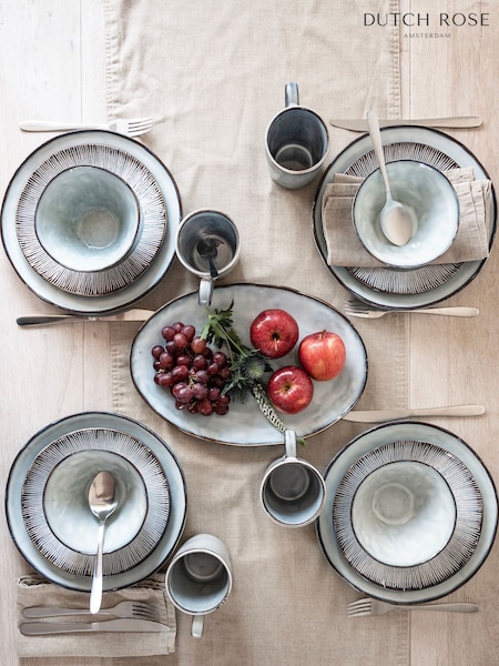 Dutch Rose Blue Set of 4 Dinner Plates 12 Piece Set with Pasta Bowls (332276) | €232
