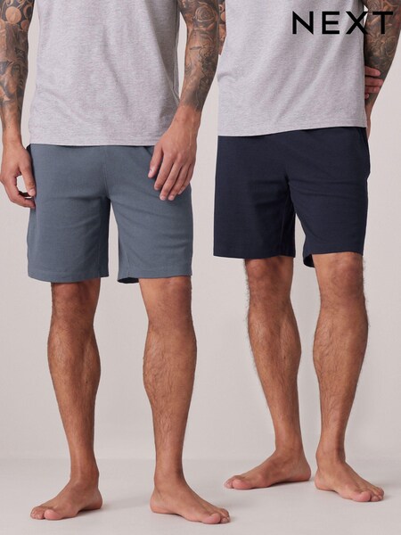 Navy Blue/Grey Texture 100% Cotton Lightweight Joggers Shorts 2 Pack (332411) | €13