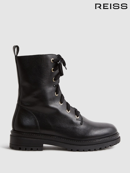 Reiss Black Jenna Leather Lace-Up Boots (332436) | €331