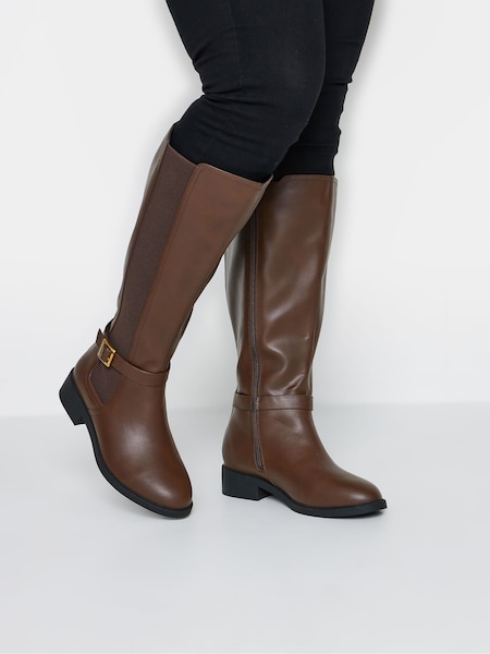 Yours Curve Brown Extra-Wide Fit Metal Strap Knee Boots (332522) | €31