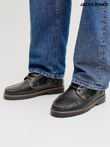 Қара - Regular Jack & Jones Leather Boat Shoes