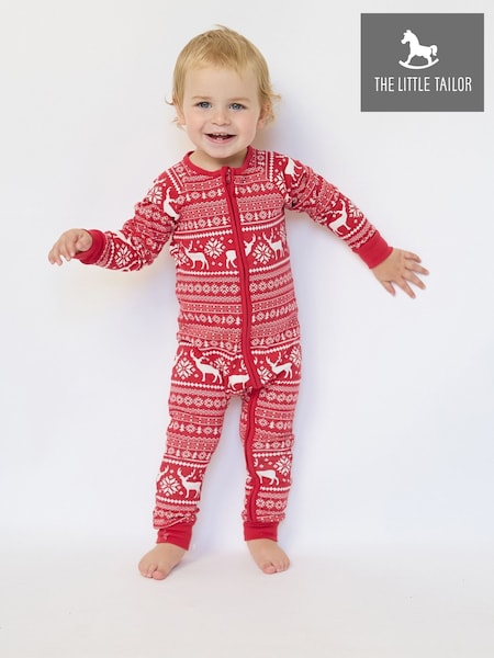 Red - The Little Tailor Cotton Reindeer Fairisle Pattern Christmas Onesie