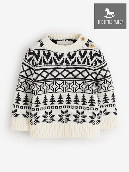 Cream/Black - The Little Tailor Cotton Winter Fairisle Christmas Jumper