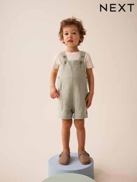 Sage Green Soft Textured Cotton Dungaree (3mths-7yrs) (333072) | €8.50 - €11