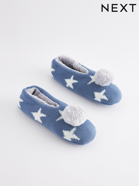 Marineblau mit Sternen - Knitted Footsie Slippers (333115) | 8 €