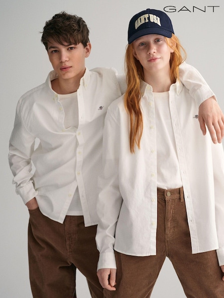 Alb - Cămașă GANT Shield Logo Oxford din bumbac 100% (333126) | 250 LEI