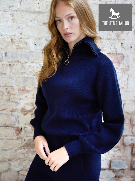 Blue - The Little Tailor Charlie' Wool Rich Relaxed Zip Neck Jumper