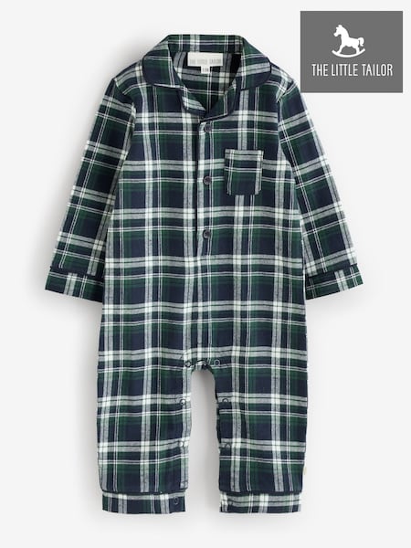 Blue - The Little Tailor Checked Flannel Button Through Christmas Onesie