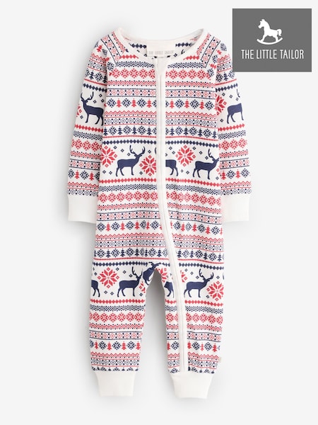 Cream - The Little Tailor Cotton Reindeer Fairisle Pattern Christmas Onesie
